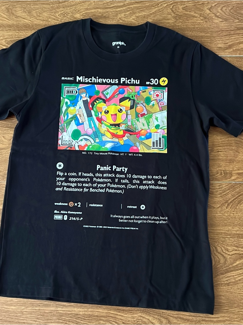 Pokémon Graniph Mischievous Pichu Panic Party Black Meccha Japan kids top size S
